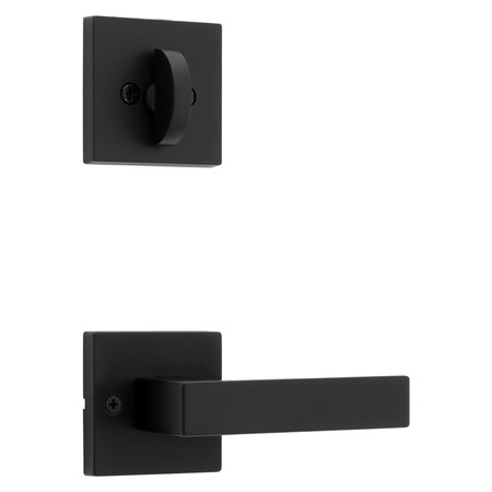 Kwikset Singapore Lever with Square Rose Interior Single Cylinder Handleset Trim Matte Black Finish 966SALSQT-514